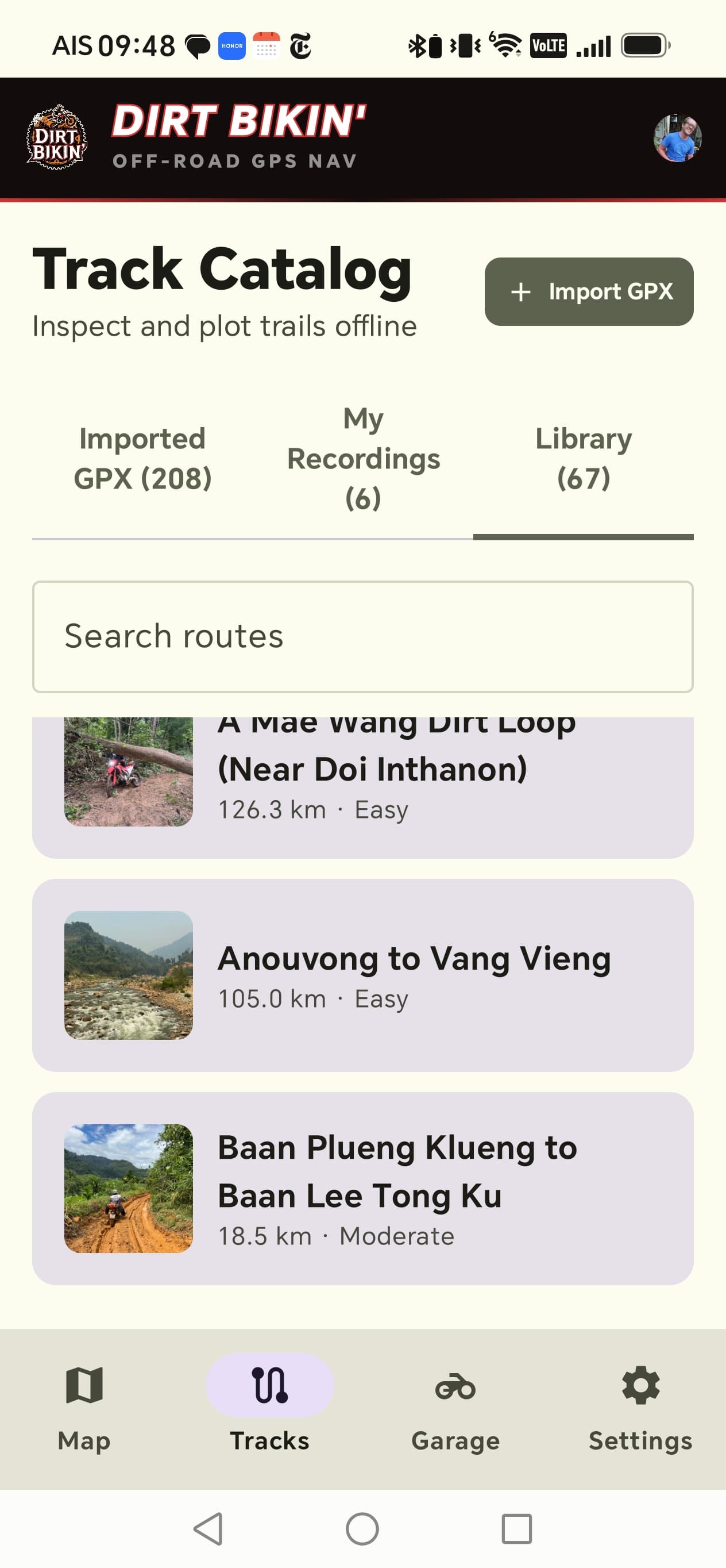 Dirt Bikin' app map screen