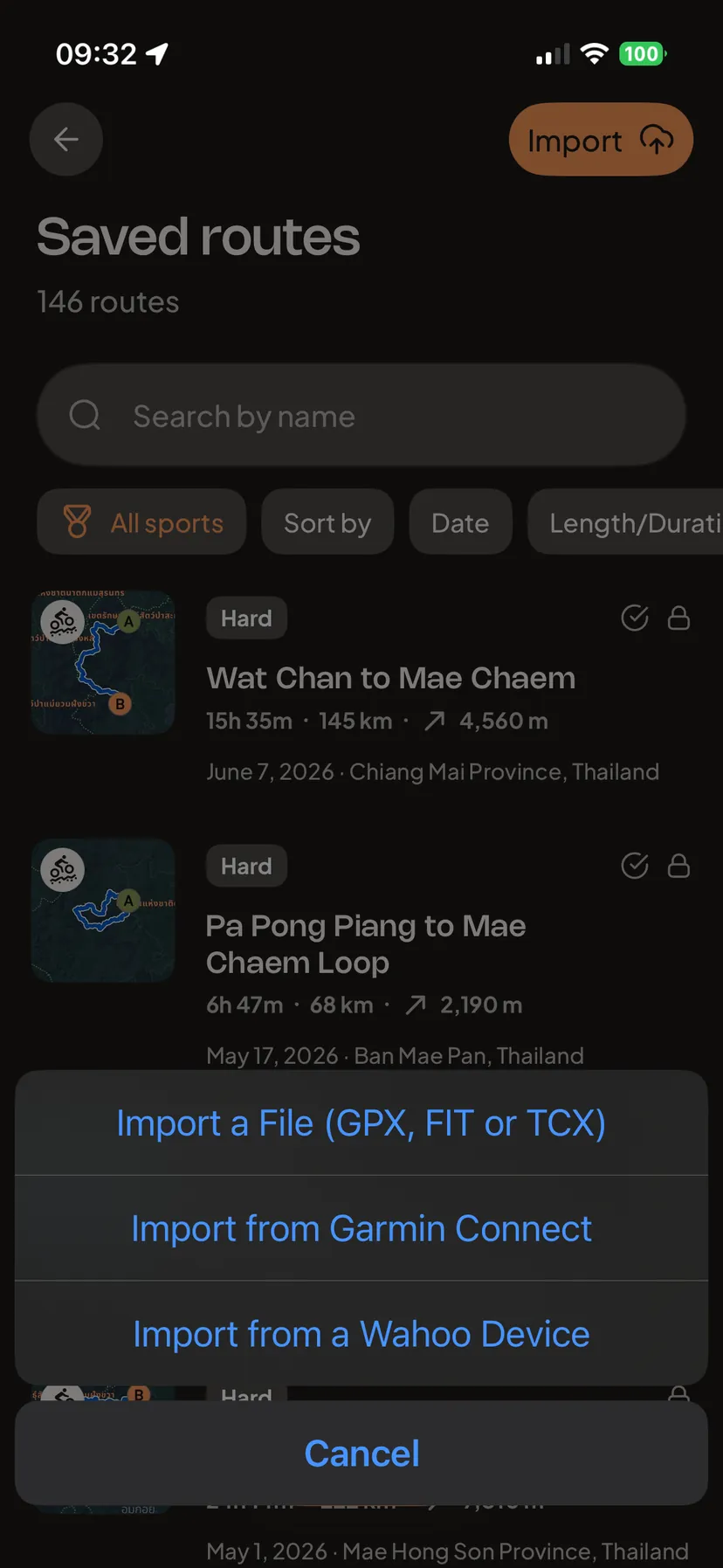 Import the GPX file