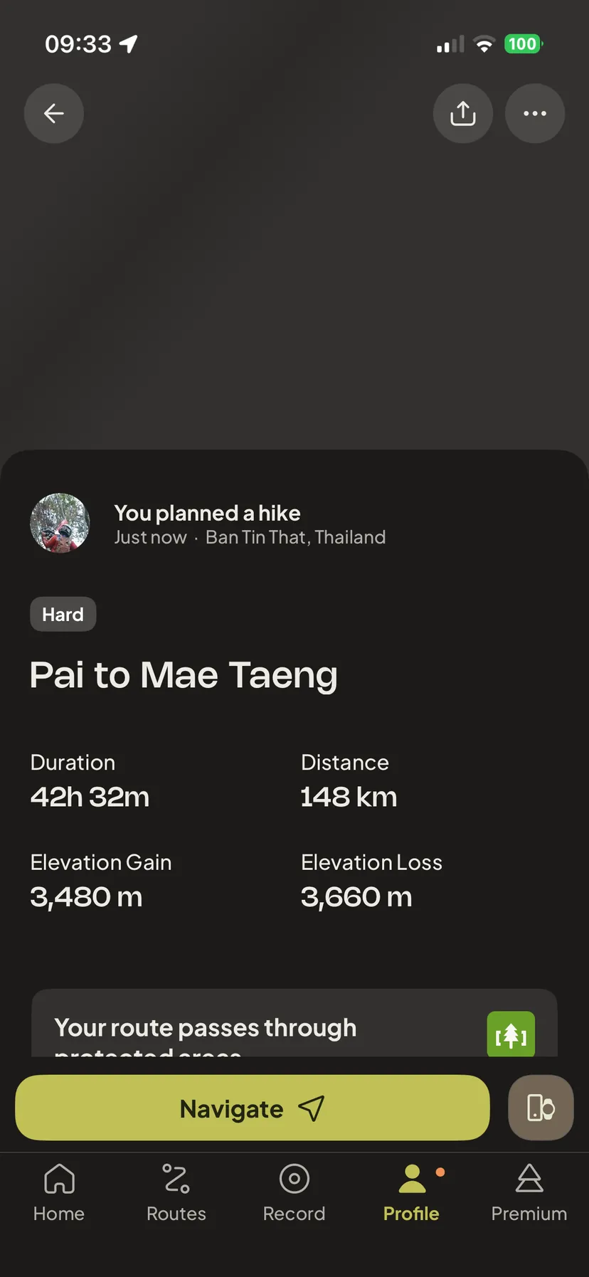 Open the route and tap Navigate