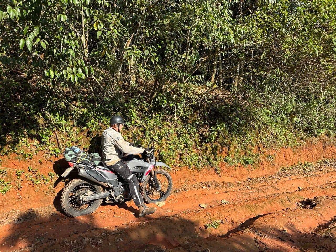Working along the cut on the CRF300L.
