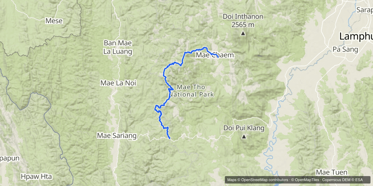 The 118 km that mattered — north off the 108, up through the hills, and into Mae Chaem.