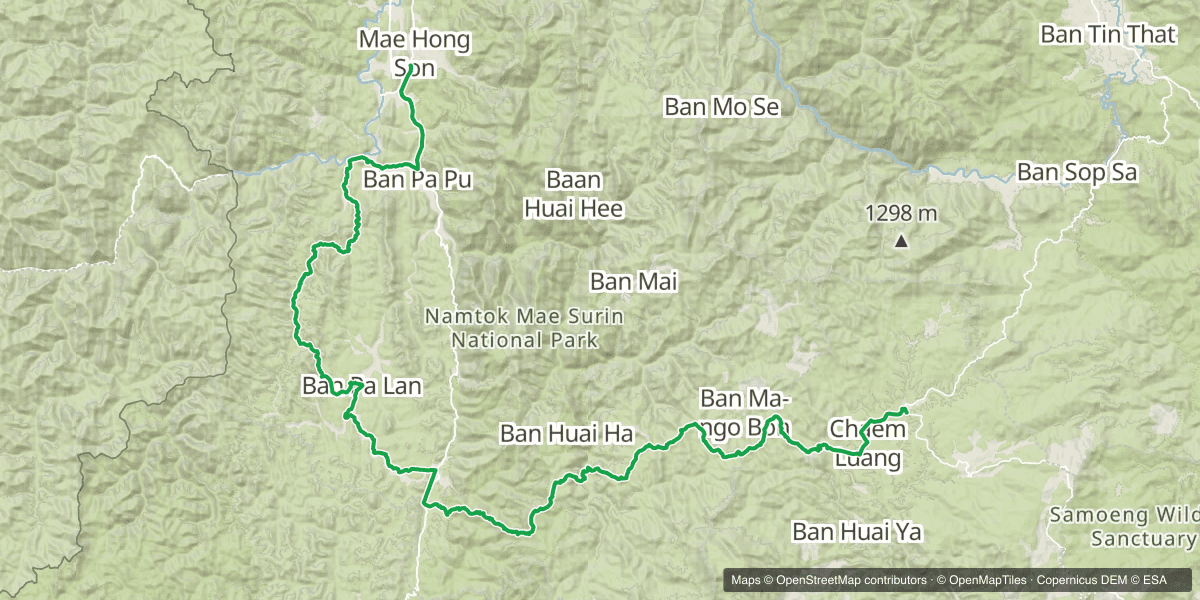 Day three. South out of Mae Hong Son along the river, then east over the hills to Ban Wat Chan.