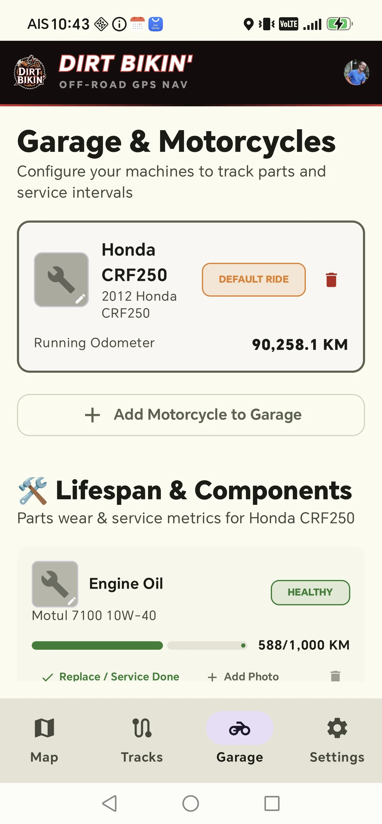 Garage: track parts & service intervals