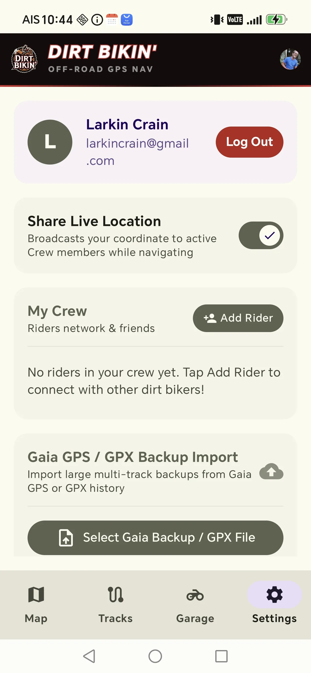 Ride with your crew, import GPX backups