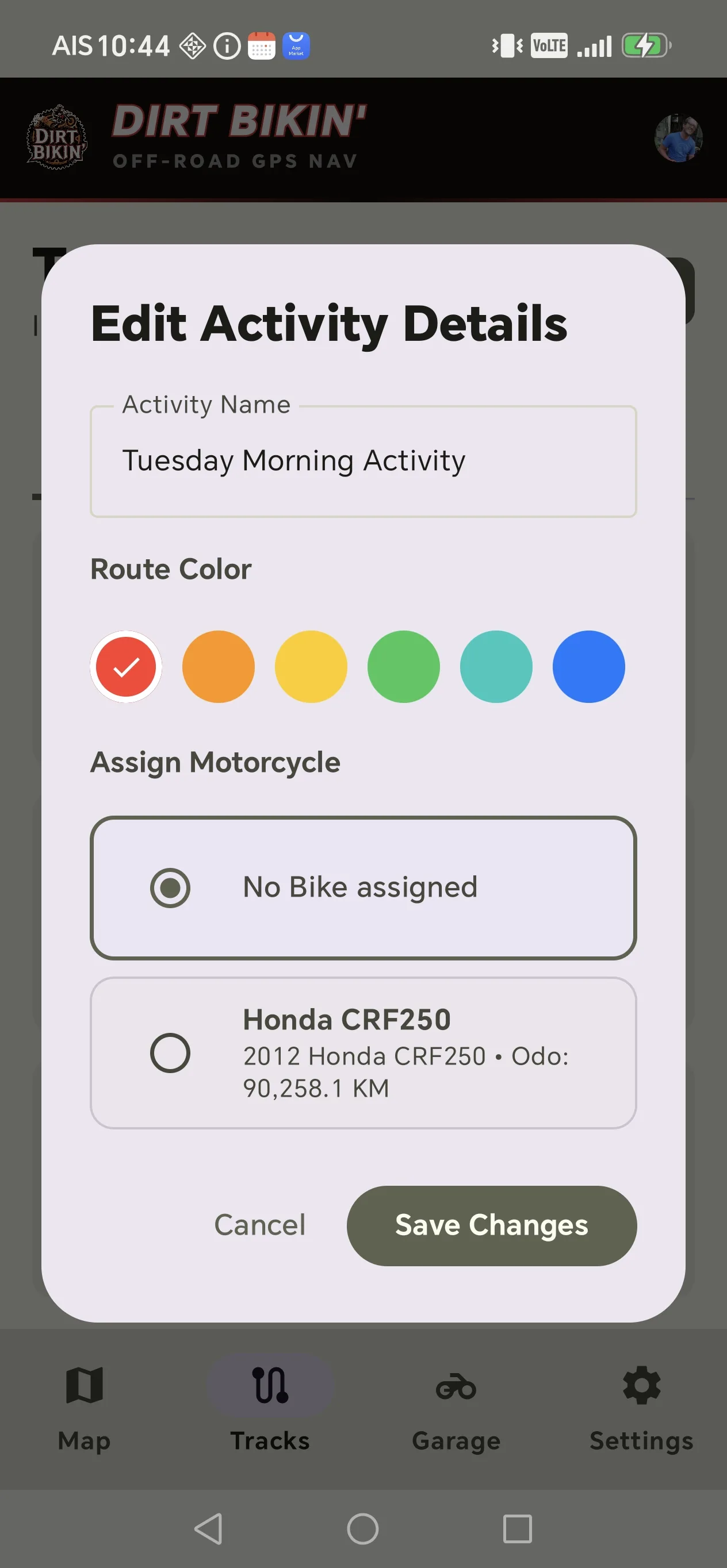 Organize rides by color & bike